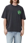 Allsaints Distortion Oversized Fit Graphic Logo Tee In Washed Black