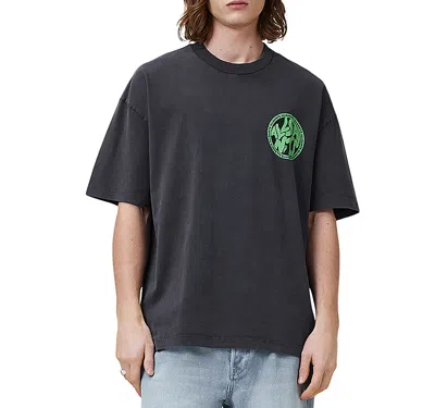 Allsaints Distortion Oversized Fit Graphic Logo Tee In Washed Black