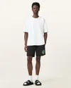 Allsaints Mens Jet Black Distortion Graphic-print Slim-fit Swim Shorts Xs In Jet Black