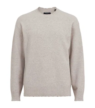 Allsaints Luka Recycled Distressed Crew Neck Sweater In Boston Taupe