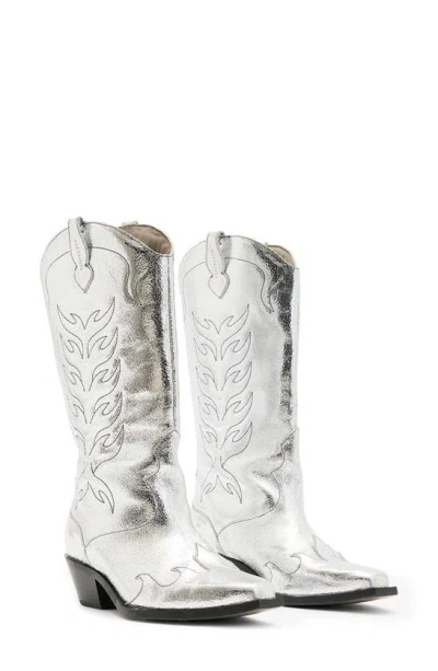Allsaints Dolly Cowboy Boot In Metallic Silver