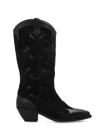 Allsaints Dolly Flame-appliqué Boots In Black
