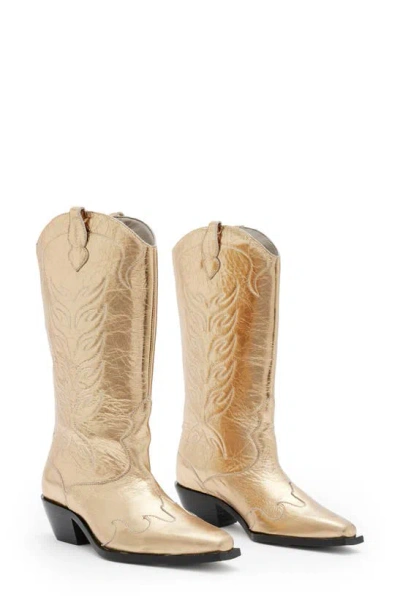 Allsaints Dolly Western Metallic Leather Boots In Metallic Gold