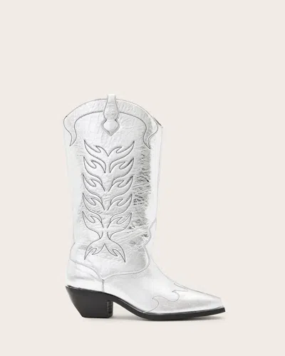 Allsaints Dolly Western Leather Boots In White