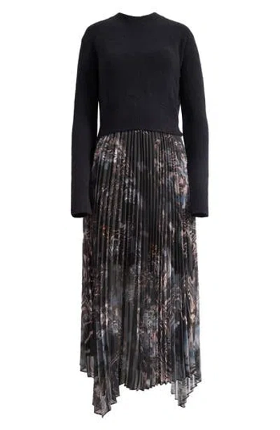 Allsaints Donatella Long Sleeve 2-in-1 Sweater & Dress Set In Black
