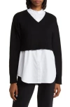 Allsaints Donna Mixed Media Sweater In Black/white