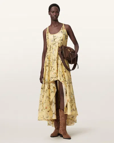 Allsaints Dorina Floral Asymmetric Dress In Yellow