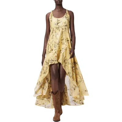 Allsaints Female Dorina Floral Asymmetric Dress In Yellow