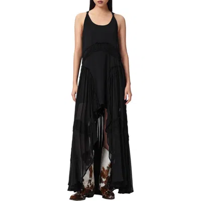 Allsaints Dorina Ruffle High-low Dress In Black