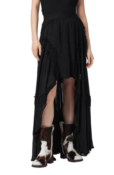 Allsaints Dorina Ruffle High-low Skirt In Black