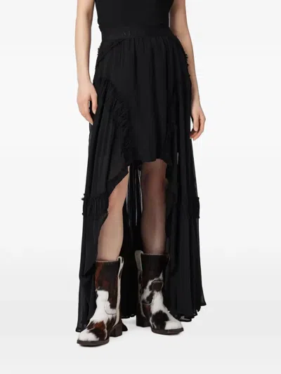 Allsaints Dorina Ruffled Asymmetric Skirt In Black