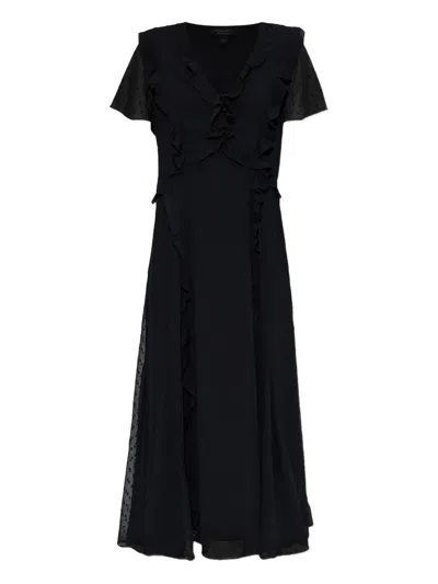 Allsaints Dot-detail Frilled Dress In Black