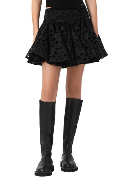 Allsaints Dotty Pleated Eyelet Miniskirt In Black