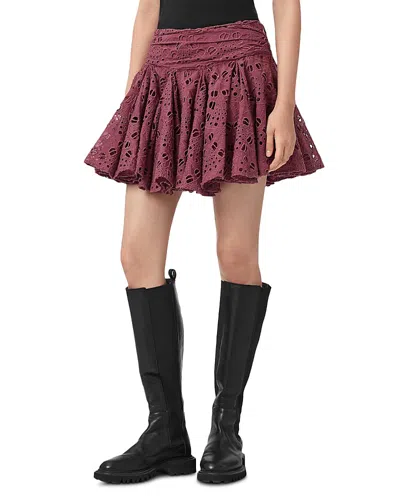 Allsaints Dotty Pleated Eyelet Miniskirt In Pink