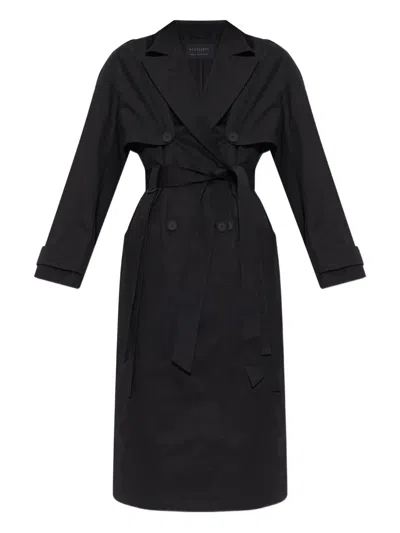 Allsaints Double-breasted Belted Trench Coat In Black