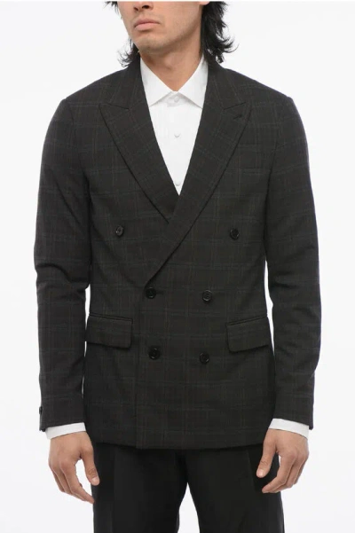 Allsaints Double-breasted Checkered Blazer In Black