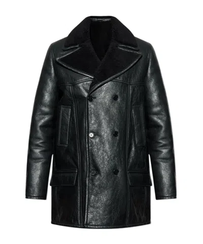 Allsaints Double-breasted Coat In Black