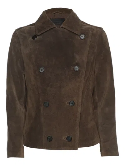 Pre-owned Allsaints Double-breasted Suede Jacket In Brown