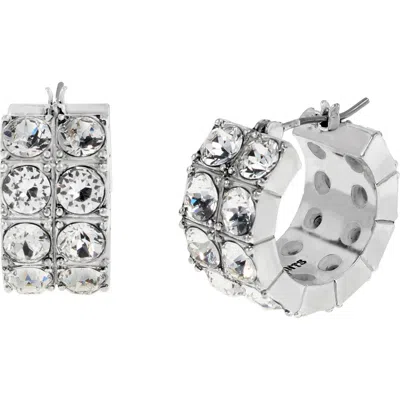 Allsaints Double Crystal Hoop Earrings In Silver