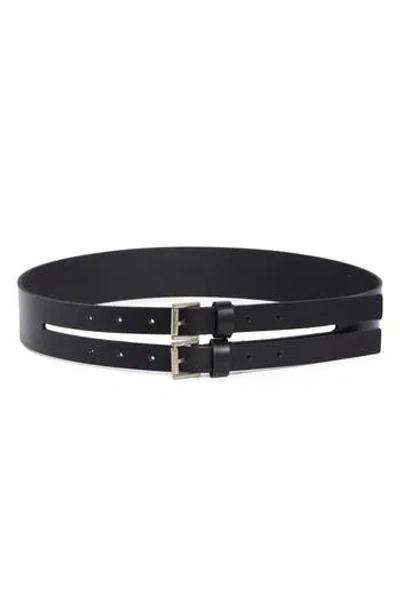 Allsaints Double Split Leather Belt In Black