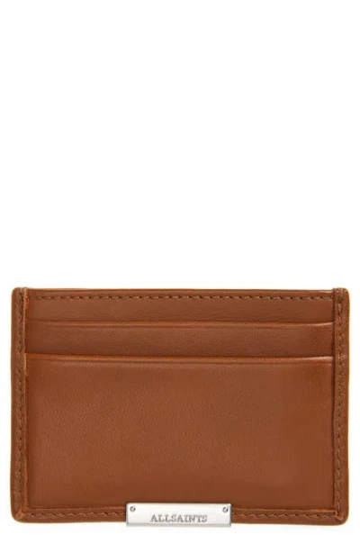 Allsaints Dove Leather Cardholder In Sepia Brown