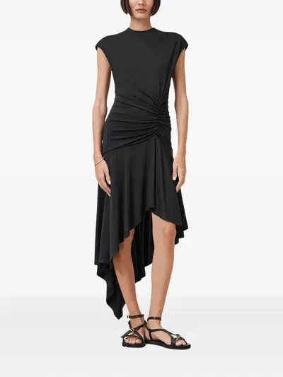 Allsaints Draped Asymmetric Midi Dress In Black