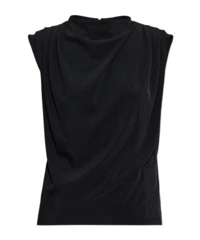 Allsaints Draped Sleeveless Mock Neck Top In Black