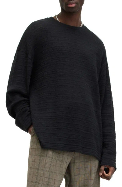 Allsaints Drax Knit Stripe Cotton Sweater In Jet Black