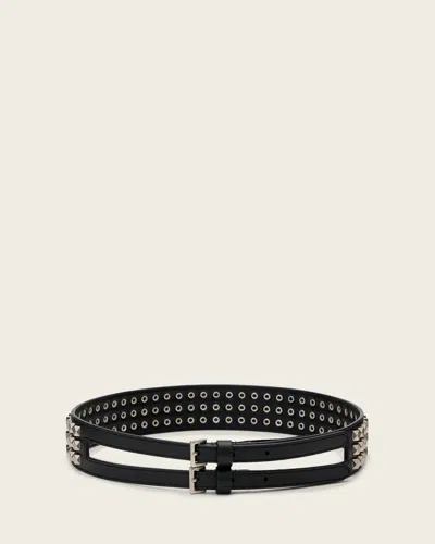 Allsaints Drea Leather Studded Belt In Black