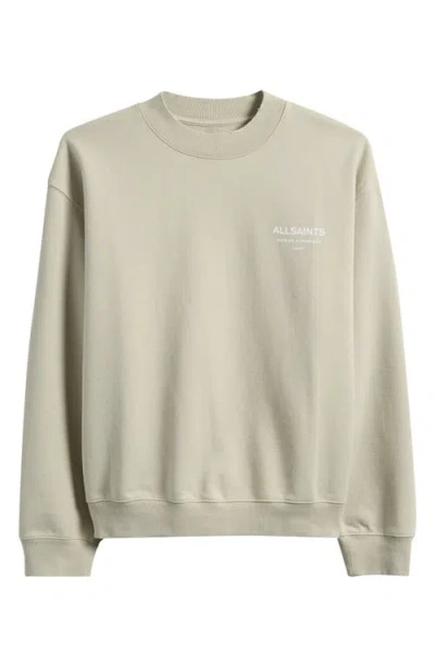 Allsaints Mens Powdered Green Dreamer Crewneck Logo-print Cotton Sweatshirt Xs In White