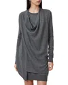 Allsaints Drina Wool Draped Dress In Grey Marl