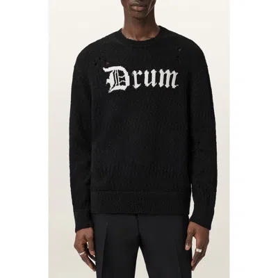 Allsaints Drum Roll Intarsia Cotton Crewneck Sweater In Black