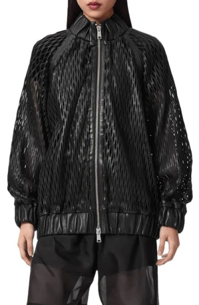Allsaints Leather Dual Relaxed Fit Leather Bomber Jacket In Black