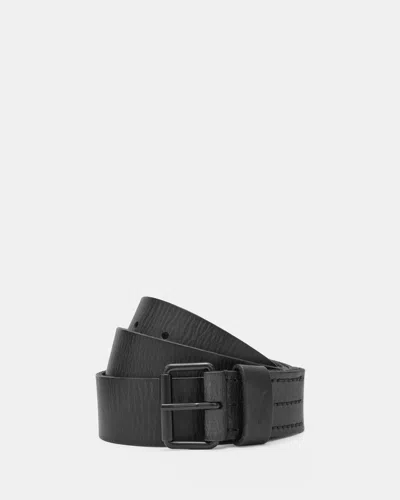 Allsaints Dunston Leather Embossed Belt In Black
