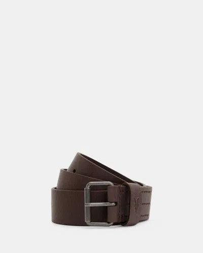 Allsaints Dunston Leather Embossed Belt In Brown