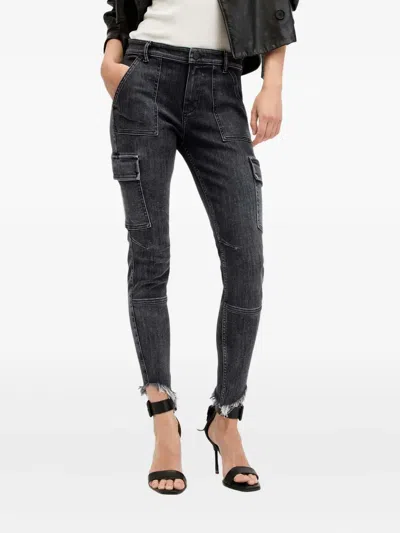 Allsaints Duran Frayed Cargo Jeans In Black