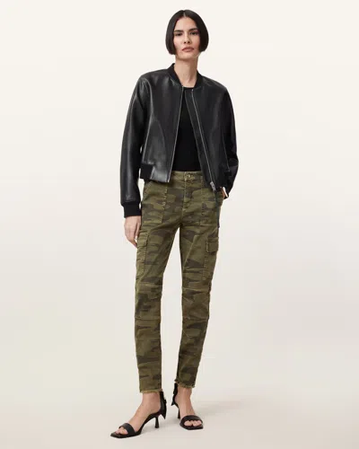 Allsaints Duran Skinny Denim Cargo Jeans In Camo Green
