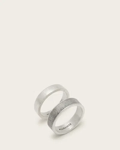 Allsaints Eason Textured Sterling Silver Ring Set In Warm Silver