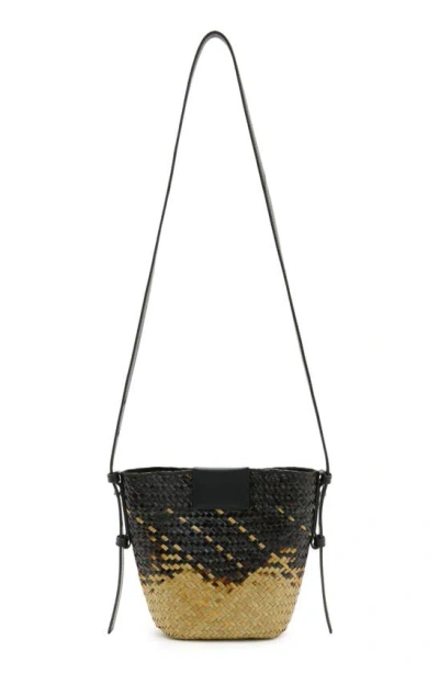 Allsaints Ebro Straw Crossbody Bag In Black/brown