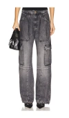 Allsaints Echo High Rise Cargo Jeans In Washed Black In Black