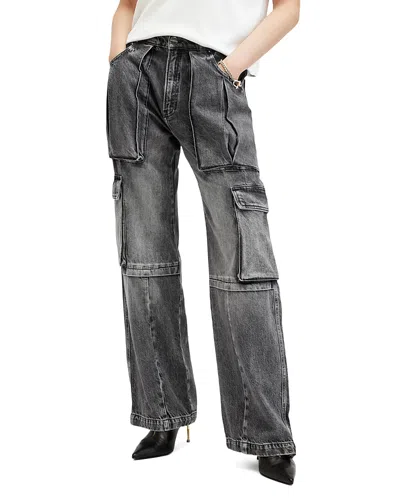 Allsaints Echo High Rise Cargo Jeans In Washed Black