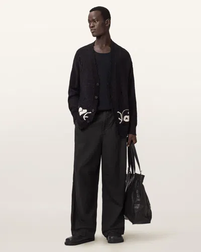 Allsaints Echo Linen Blend Barrel Leg Pants In Black