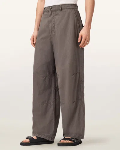 Allsaints Echo Linen Blend Barrel Leg Pants In Gray