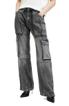 Allsaints Echo High Rise Cargo Jeans In Washed Black In Washed Black