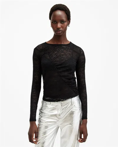 Allsaints Edana Lace Long Sleeve Slim Fit Top In Black