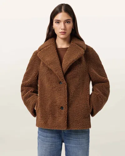 Allsaints Eddie Faux Teddy Jacket In Brown