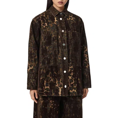 Allsaints Eden Flock Leopard Print Shirt In Brown