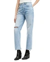 ALLSAINTS EDIE DESTROY HIGH RISE STRAIGHT JEANS IN LIGHT INDIGO