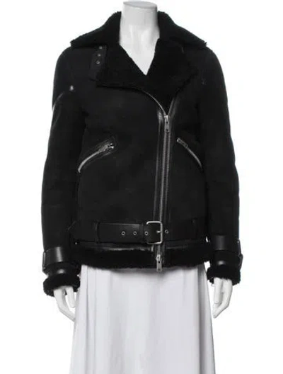 Pre-owned Allsaints Eel Skin Biker Jacket In Black