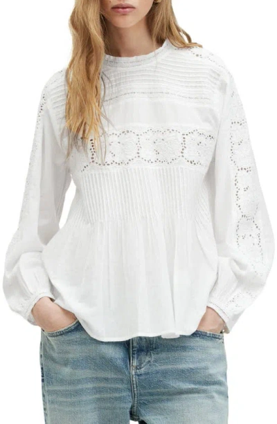 Allsaints Elaia Embroidered Lace Trim Top In White